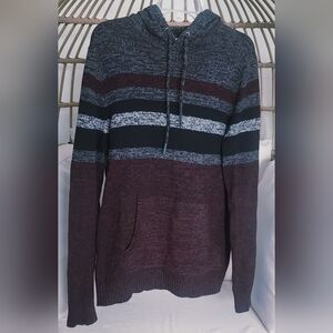 Urban Pipeline Mens Hoodie Knit Sweater Gray/Burgandy/Black Pullover Size L
